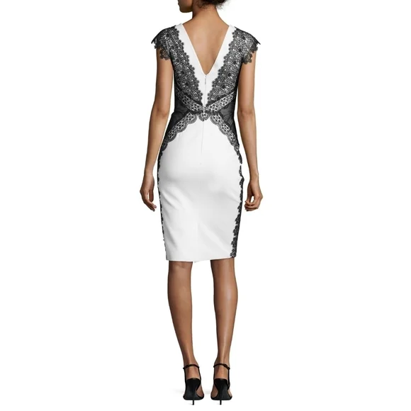 Catherine DeaneCap-Sleeve V-Neck Lace-Panel Sheath Dress, Oyster/Almond size 4 - Picture 2 of 12
